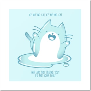 Kawaii Ice melting cat Posters and Art